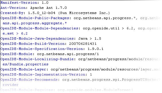 Contents of a typical JAR manifest
